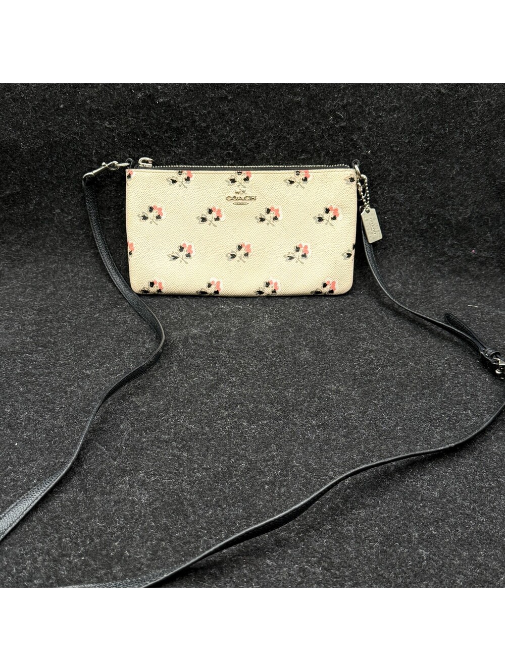 Coach Bramble Rose Herald Leather Crossbody Bag Cream Colored